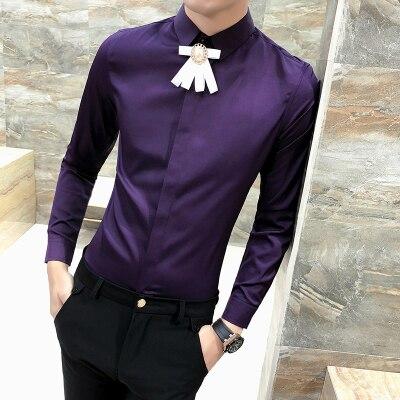 Top Quality Spring 2019 New Men Shirt Fashion Slim Fit Tuxedo Shirt Men Long Sleeve Night Club Singer Costume Dress Shirts Male