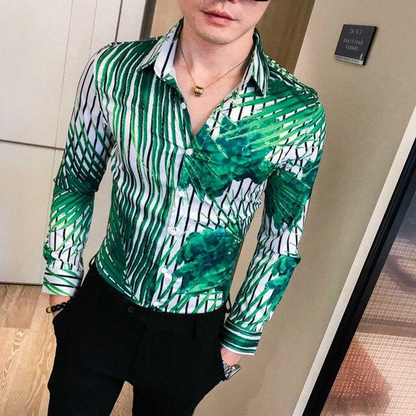 Streetwear Long Sleeve Shirt Men Dress Slim Fit Night Club Party Tuxedo 3XL Autumn Men Shirt Fashion 2019 Men Floral Shirts
