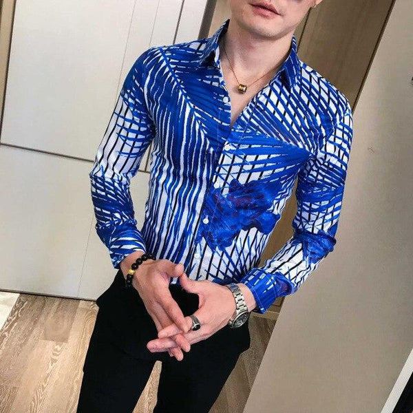 Streetwear Long Sleeve Shirt Men Dress Slim Fit Night Club Party Tuxedo 3XL Autumn Men Shirt Fashion 2019 Men Floral Shirts