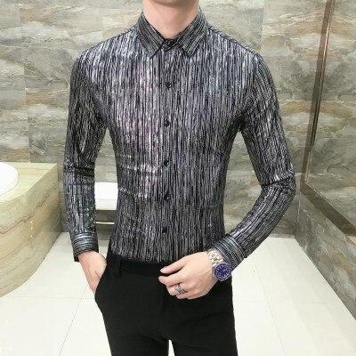 British Style Men Long Sleeve Shirt Autumn Luxury Solid Slim Fit Mens White Shirts Night Club Casual Tuxedo Party Dress Shirts