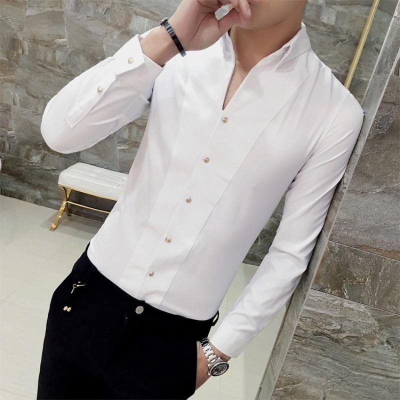 Hot Sale Men Shirt Brand New Solid Long Sleeve Shirt Men All Match Simple Mens Casual Shirts Slim Fit Night Club Party Dress 3XL