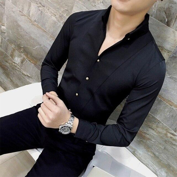 Hot Sale Men Shirt Brand New Solid Long Sleeve Shirt Men All Match Simple Mens Casual Shirts Slim Fit Night Club Party Dress 3XL