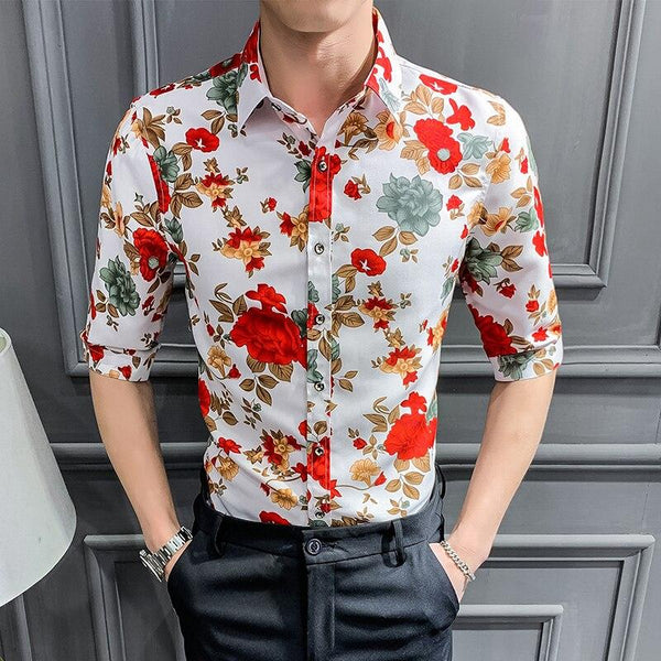 Summer Men Floral Shirt Fashion 2019 Streetwear Mens Shirts Casual Slim Fit Half Sleeve Shirt Dress Night Club Tuxedo Male 3XL-M