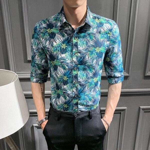 Summer Men Floral Shirt Fashion 2019 Streetwear Mens Shirts Casual Slim Fit Half Sleeve Shirt Dress Night Club Tuxedo Male 3XL-M