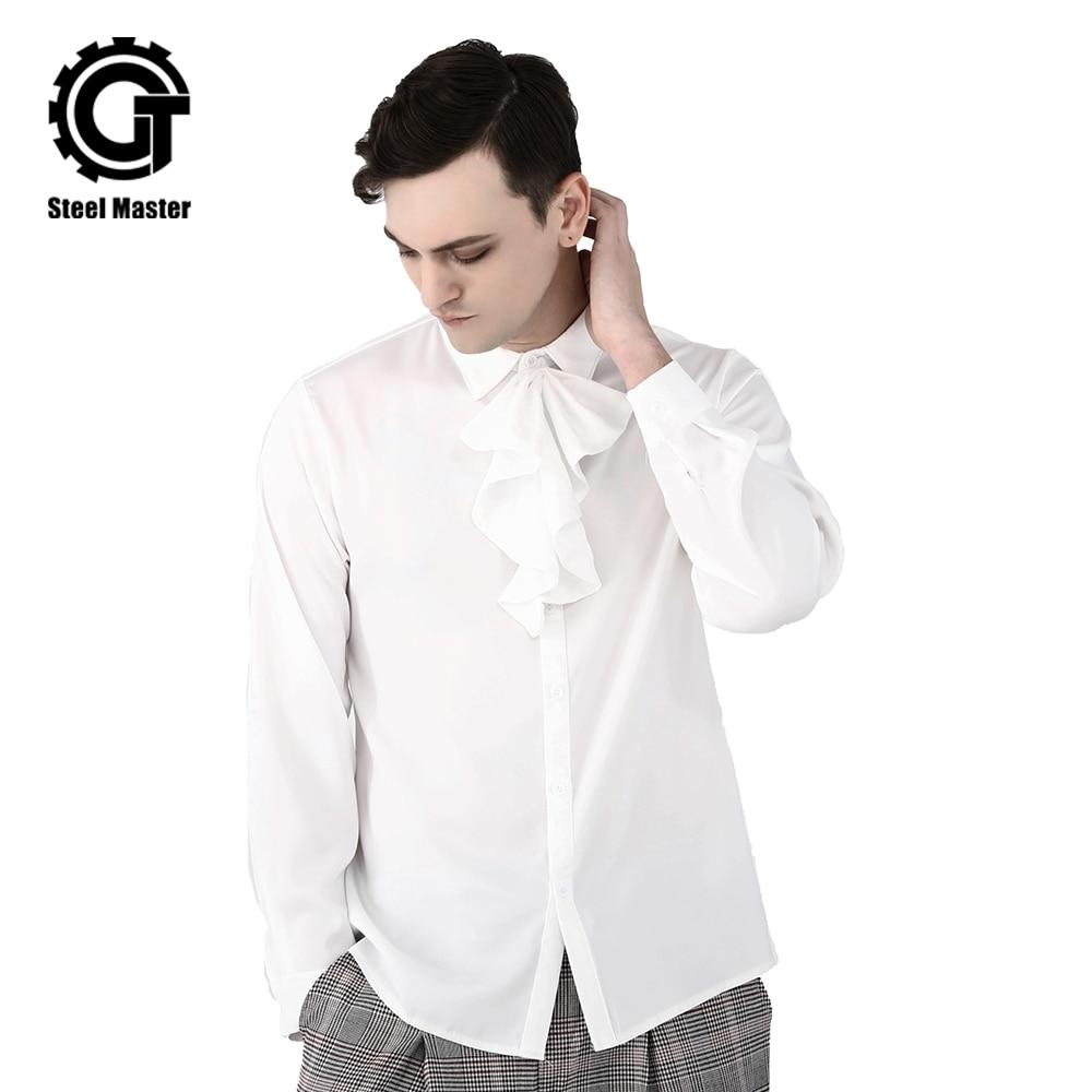 Mens White Shirts Long Sleeve Detachable lotus leaf collar Male Slim Fit Casual Solid Night club banquet dress shirt