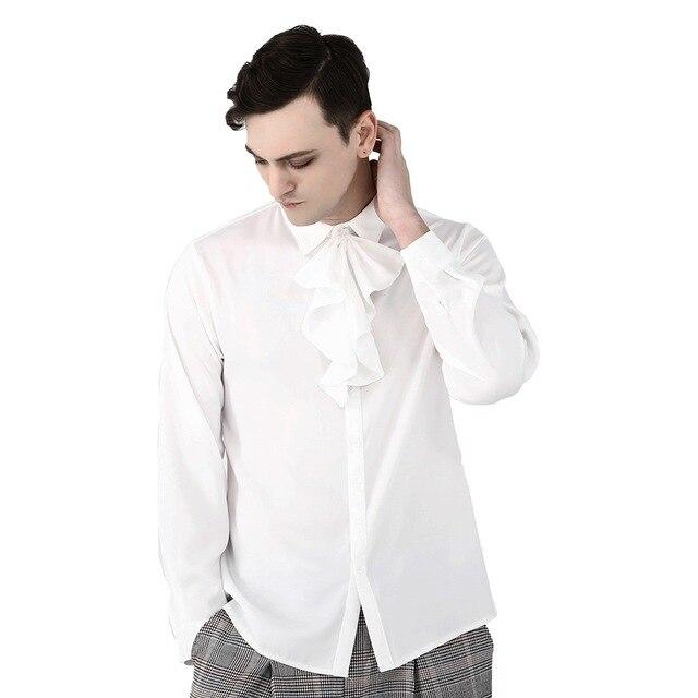 Mens White Shirts Long Sleeve Detachable lotus leaf collar Male Slim Fit Casual Solid Night club banquet dress shirt