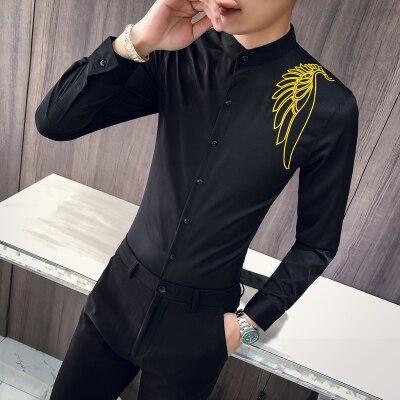 Brand New Men Dress Shirt Fashion Autumn Embroidery Slim Fit Shirts Men Clothes 2018 Long Sleeve Casual Night Club Party Tuxedo