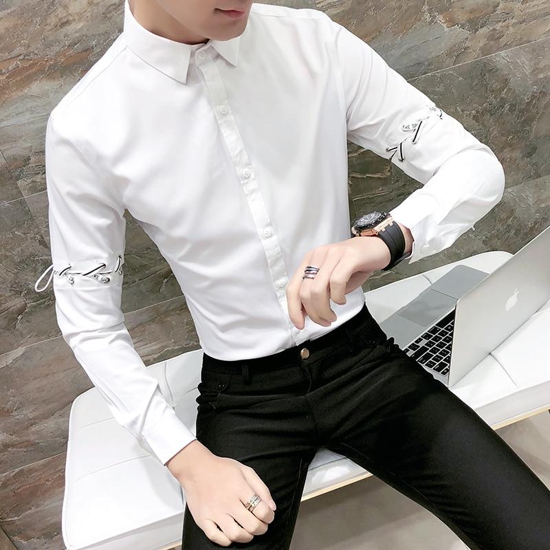 Spring Tuxedo Shirt Men Fashion 2019 Removable Long Sleeve Party Dress Shirts Casual Slim Fit Night Club Mens Shirts Social 3XL