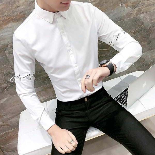 Spring Tuxedo Shirt Men Fashion 2019 Removable Long Sleeve Party Dress Shirts Casual Slim Fit Night Club Mens Shirts Social 3XL