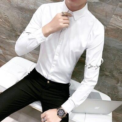 Spring Tuxedo Shirt Men Fashion 2019 Removable Long Sleeve Party Dress Shirts Casual Slim Fit Night Club Mens Shirts Social 3XL