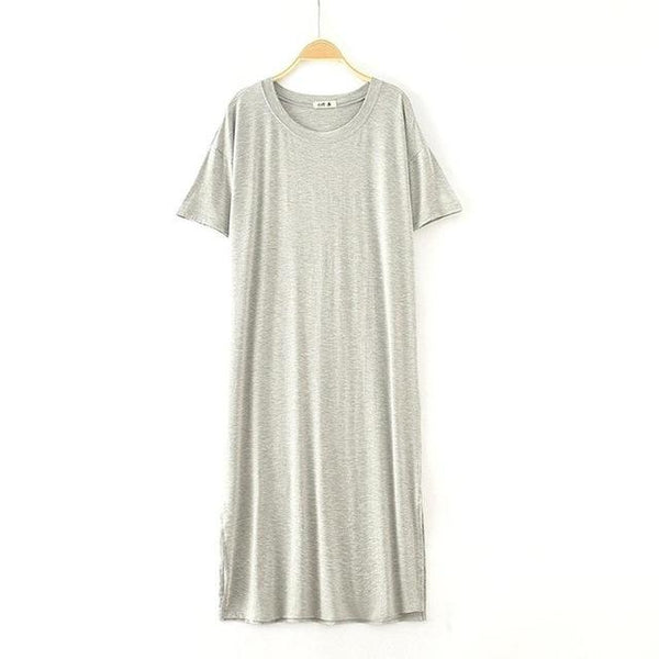 2019 New Yfashion Female Home Wear Short Sleeve Solid Color Casual Loose Sleeping Dress