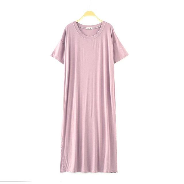 2019 New Yfashion Female Home Wear Short Sleeve Solid Color Casual Loose Sleeping Dress