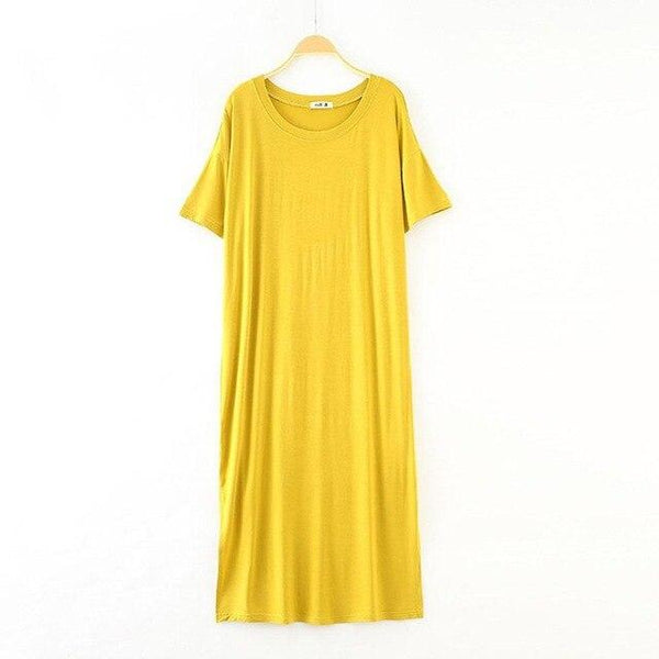2019 New Yfashion Female Home Wear Short Sleeve Solid Color Casual Loose Sleeping Dress