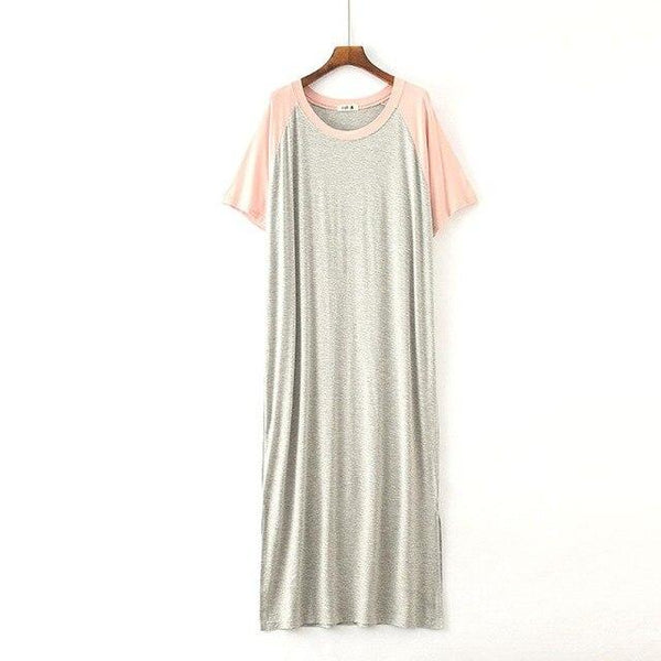 2019 New Yfashion Female Home Wear Short Sleeve Solid Color Casual Loose Sleeping Dress