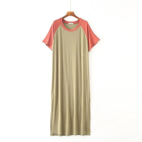 2019 New Yfashion Female Home Wear Short Sleeve Solid Color Casual Loose Sleeping Dress