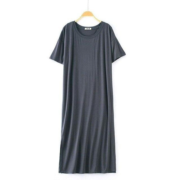 2019 New Yfashion Female Home Wear Short Sleeve Solid Color Casual Loose Sleeping Dress