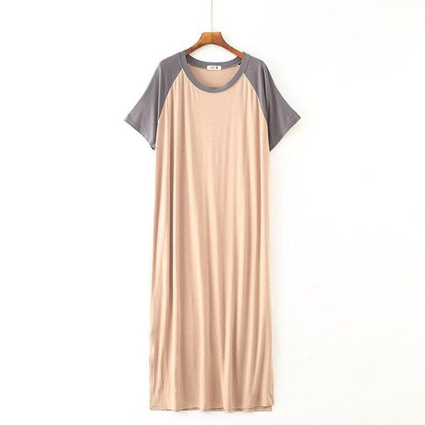 2019 New Yfashion Female Home Wear Short Sleeve Solid Color Casual Loose Sleeping Dress