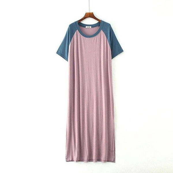 2019 New Yfashion Female Home Wear Short Sleeve Solid Color Casual Loose Sleeping Dress