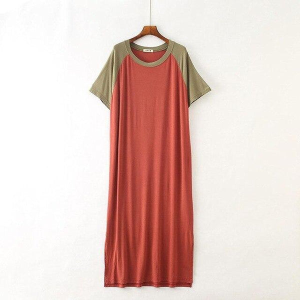 2019 New Yfashion Female Home Wear Short Sleeve Solid Color Casual Loose Sleeping Dress