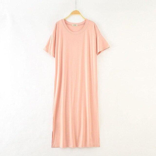 2019 New Yfashion Female Home Wear Short Sleeve Solid Color Casual Loose Sleeping Dress