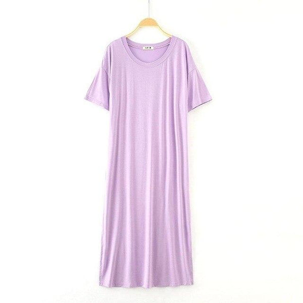 2019 New Yfashion Female Home Wear Short Sleeve Solid Color Casual Loose Sleeping Dress