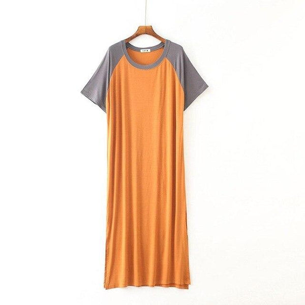 2019 New Yfashion Female Home Wear Short Sleeve Solid Color Casual Loose Sleeping Dress