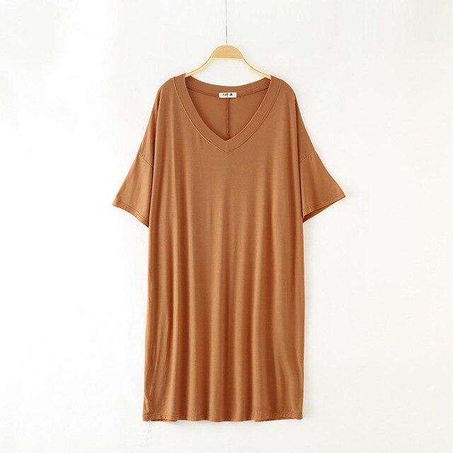 2019 New Yfashion Women Home Wear Short Sleeve V-Collar Casual Loose Solid Color Sleeping Dress