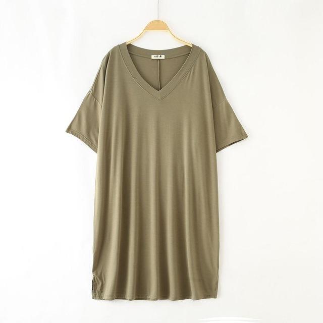2019 New Yfashion Women Home Wear Short Sleeve V-Collar Casual Loose Solid Color Sleeping Dress