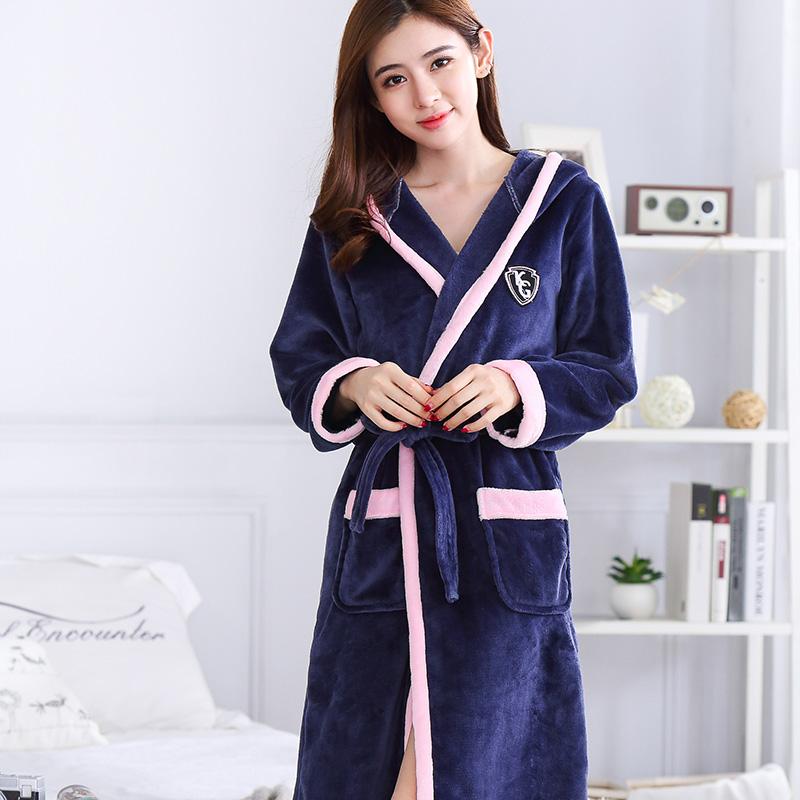 Winter Warm Lovers Lounge Home Clothes Flannel Robe Gown Thicken Women Men Sleepwear Sleep Dress Long Sleeve Nightgown M-XXL