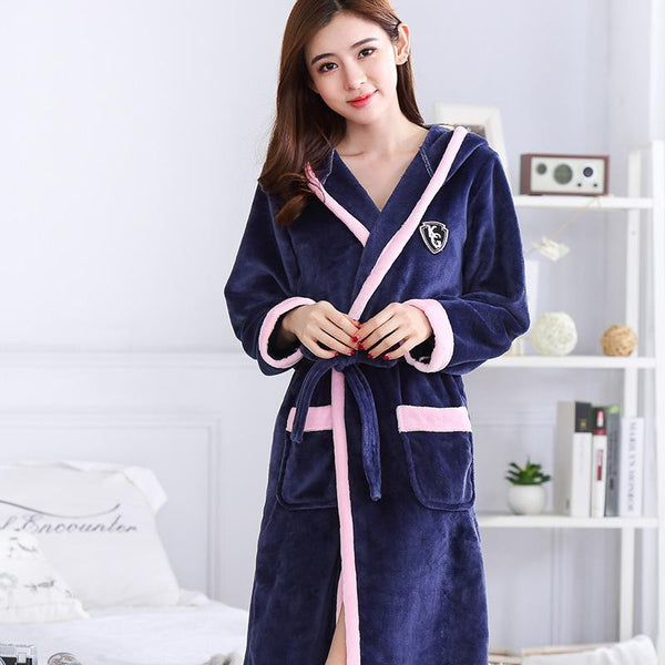 Winter Warm Lovers Lounge Home Clothes Flannel Robe Gown Thicken Women Men Sleepwear Sleep Dress Long Sleeve Nightgown M-XXL