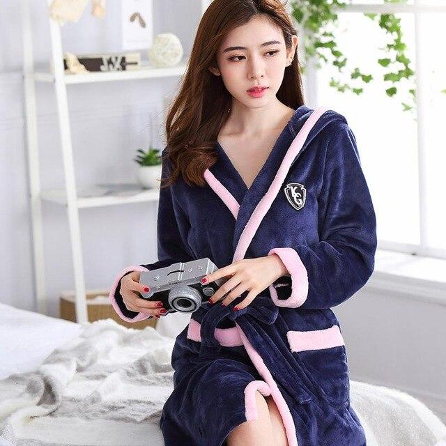 Winter Warm Lovers Lounge Home Clothes Flannel Robe Gown Thicken Women Men Sleepwear Sleep Dress Long Sleeve Nightgown M-XXL