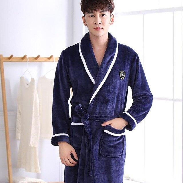 Winter Warm Lovers Lounge Home Clothes Flannel Robe Gown Thicken Women Men Sleepwear Sleep Dress Long Sleeve Nightgown M-XXL