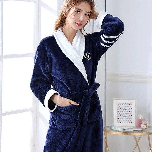 Winter Warm Lovers Lounge Home Clothes Flannel Robe Gown Thicken Women Men Sleepwear Sleep Dress Long Sleeve Nightgown M-XXL