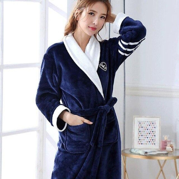 Winter Warm Lovers Lounge Home Clothes Flannel Robe Gown Thicken Women Men Sleepwear Sleep Dress Long Sleeve Nightgown M-XXL