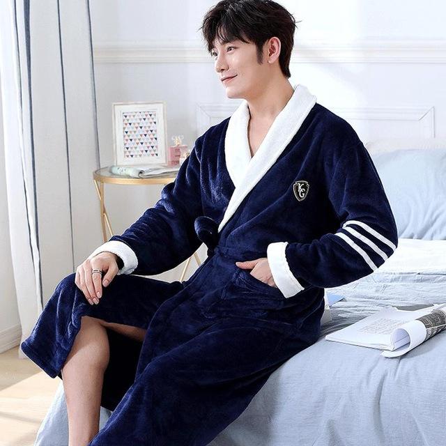Winter Warm Lovers Lounge Home Clothes Flannel Robe Gown Thicken Women Men Sleepwear Sleep Dress Long Sleeve Nightgown M-XXL