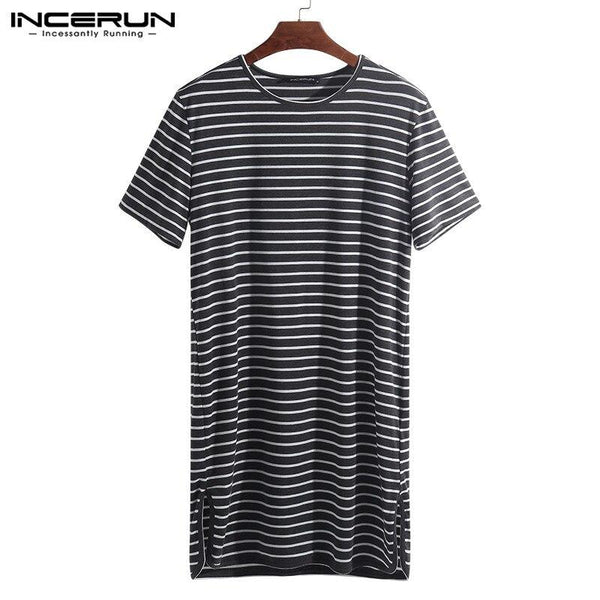 Summer Homewear Dress 2019 Fashion Men Pajama Lounge Stripe Loose Short Sleeve Sleepwear Nightshirt Underwear Hombre