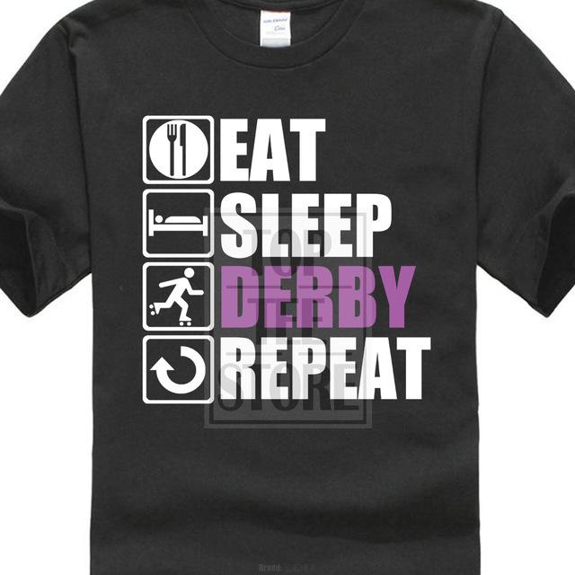 2017 New Arrivals Hipster Eat Sleep Roller Derby 3d Print Men's 100% Cotton Tee Shirts Summer Popular Short Sleeve Tee Dress