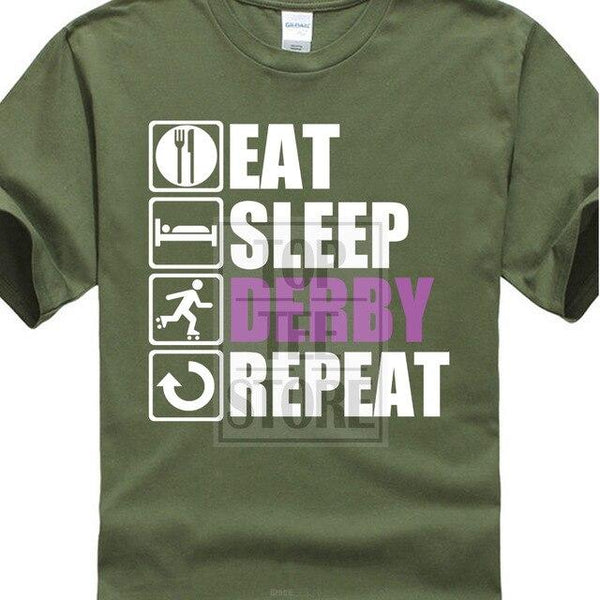 2017 New Arrivals Hipster Eat Sleep Roller Derby 3d Print Men's 100% Cotton Tee Shirts Summer Popular Short Sleeve Tee Dress