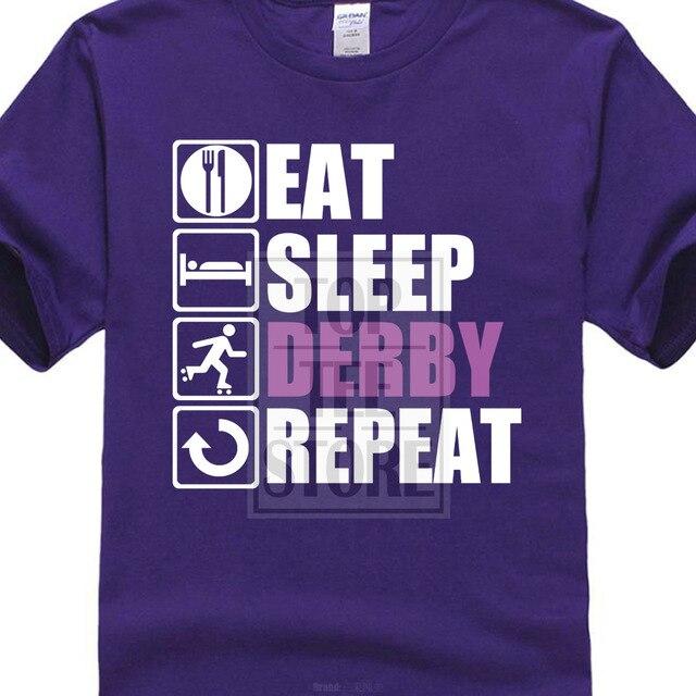 2017 New Arrivals Hipster Eat Sleep Roller Derby 3d Print Men's 100% Cotton Tee Shirts Summer Popular Short Sleeve Tee Dress