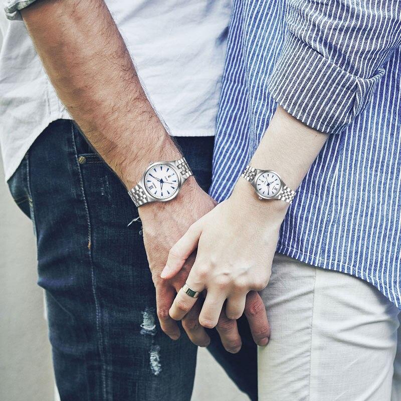 BOAMIGO Lover Couple Wristwatches Fashion Casual Men's Quartz Watch Full Steel Date Women Watches 30m Waterproof Business Dress