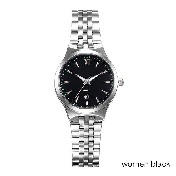 BOAMIGO Lover Couple Wristwatches Fashion Casual Men's Quartz Watch Full Steel Date Women Watches 30m Waterproof Business Dress