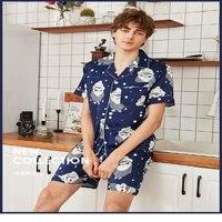 2019 men pajamas set new fashion summer couples homewear silk nightwear two pieces shorts pants shirts sleeve tops sleep dress