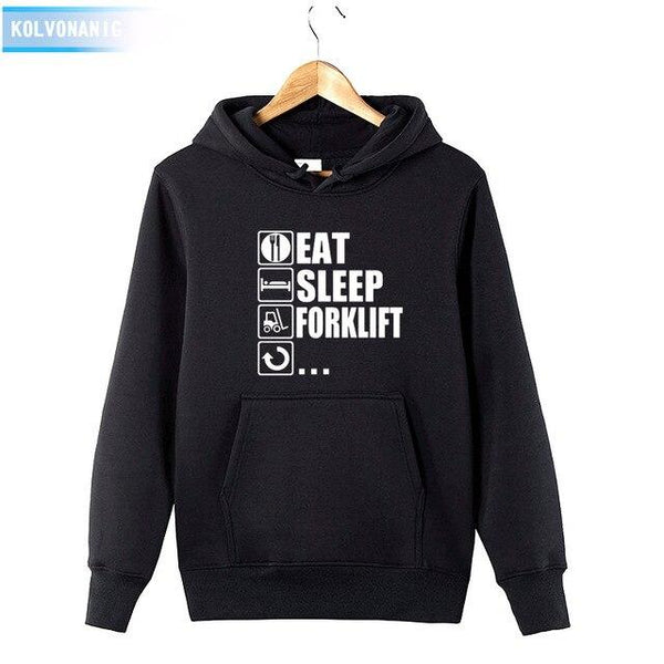 2018 Men's Autumn&Winter Hoodies Brand Dress Eat Sleep Forklift Truck Printed Sweatshirt Male&Women Patchwork Pullover Hoody