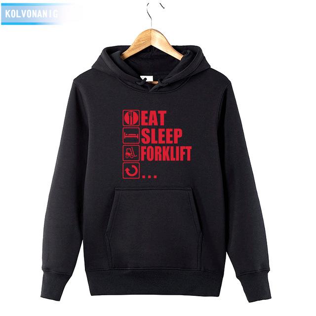 2018 Men's Autumn&Winter Hoodies Brand Dress Eat Sleep Forklift Truck Printed Sweatshirt Male&Women Patchwork Pullover Hoody