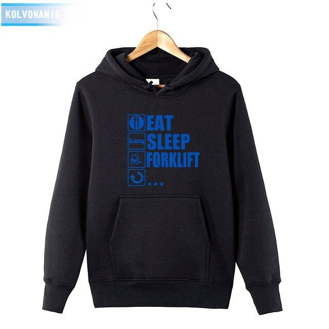 2018 Men's Autumn&Winter Hoodies Brand Dress Eat Sleep Forklift Truck Printed Sweatshirt Male&Women Patchwork Pullover Hoody