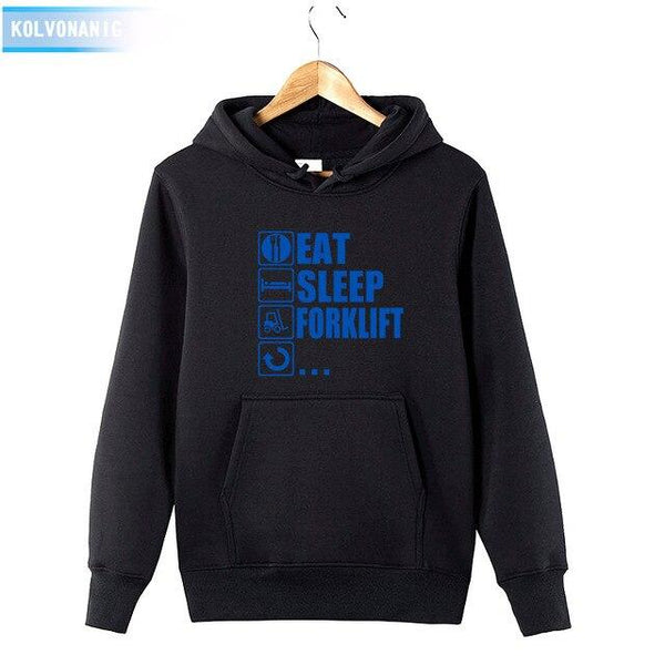 2018 Men's Autumn&Winter Hoodies Brand Dress Eat Sleep Forklift Truck Printed Sweatshirt Male&Women Patchwork Pullover Hoody