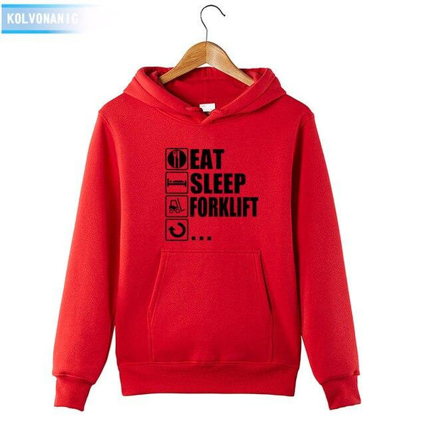 2018 Men's Autumn&Winter Hoodies Brand Dress Eat Sleep Forklift Truck Printed Sweatshirt Male&Women Patchwork Pullover Hoody