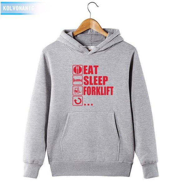 2018 Men's Autumn&Winter Hoodies Brand Dress Eat Sleep Forklift Truck Printed Sweatshirt Male&Women Patchwork Pullover Hoody