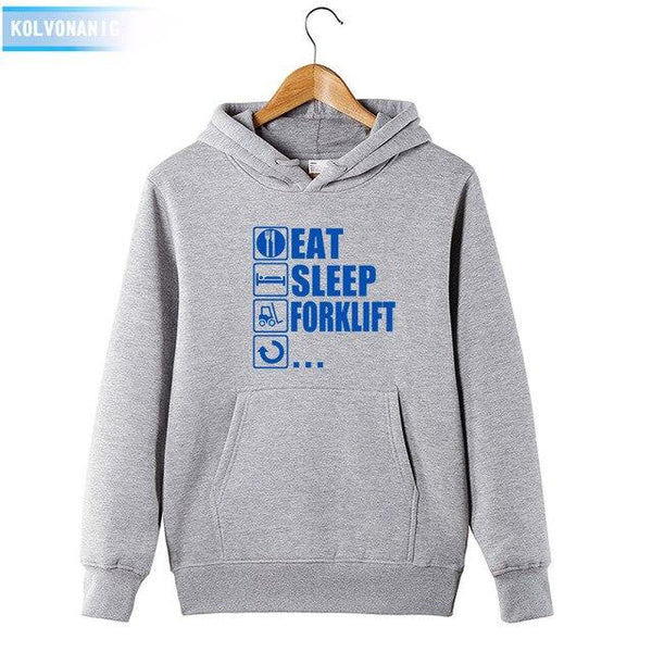 2018 Men's Autumn&Winter Hoodies Brand Dress Eat Sleep Forklift Truck Printed Sweatshirt Male&Women Patchwork Pullover Hoody