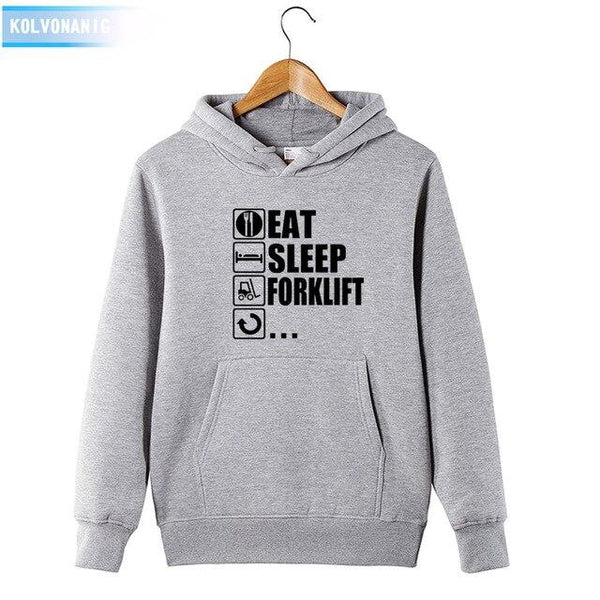 2018 Men's Autumn&Winter Hoodies Brand Dress Eat Sleep Forklift Truck Printed Sweatshirt Male&Women Patchwork Pullover Hoody
